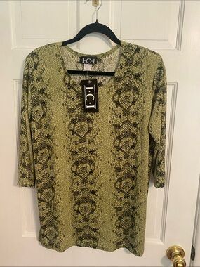 T.C.I. Olive Snake-Print V-Neck Top